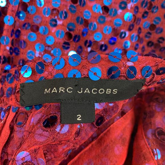 MARC JACOBS Size 2 Orange & Blue Polyester Blend Sequined Shift Dress - Picture 5 of 8